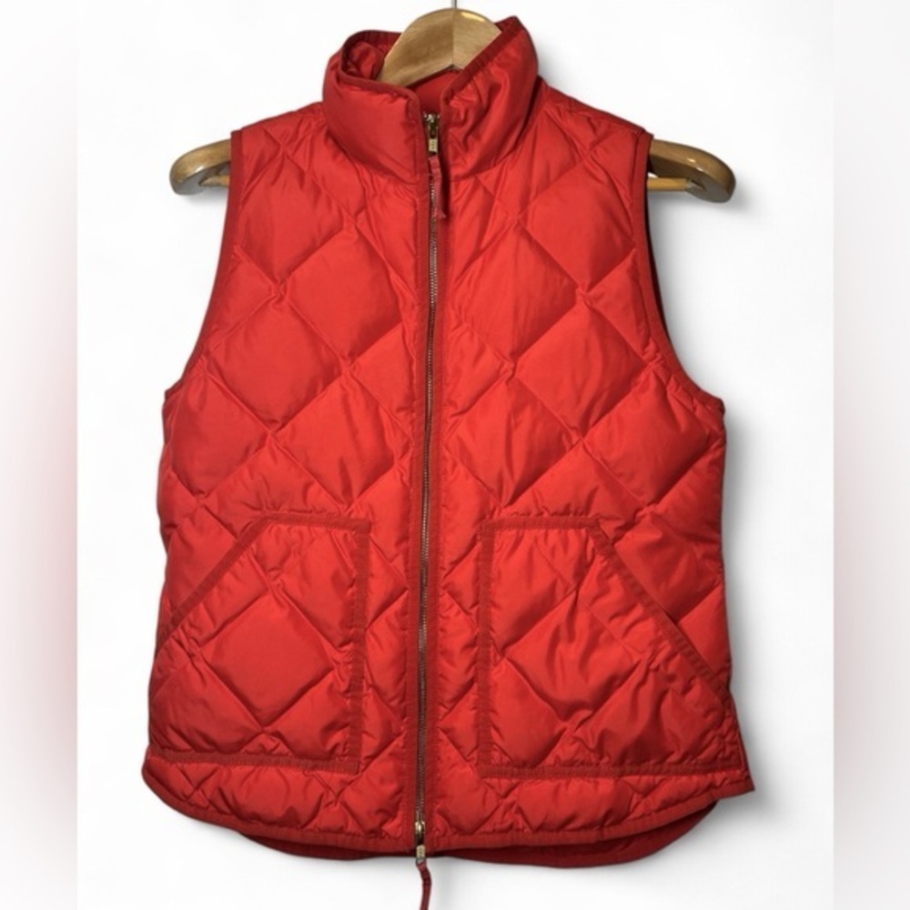 J Crew Women S Orange Quilted Down 2 Way Zip Excursion‎ Mock Neck Puffer Vest